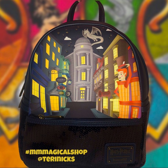 Loungefly Harry Potter Diagon Alley Sequin Mini Backpack and Matching Wallet - Picture 2 of 8